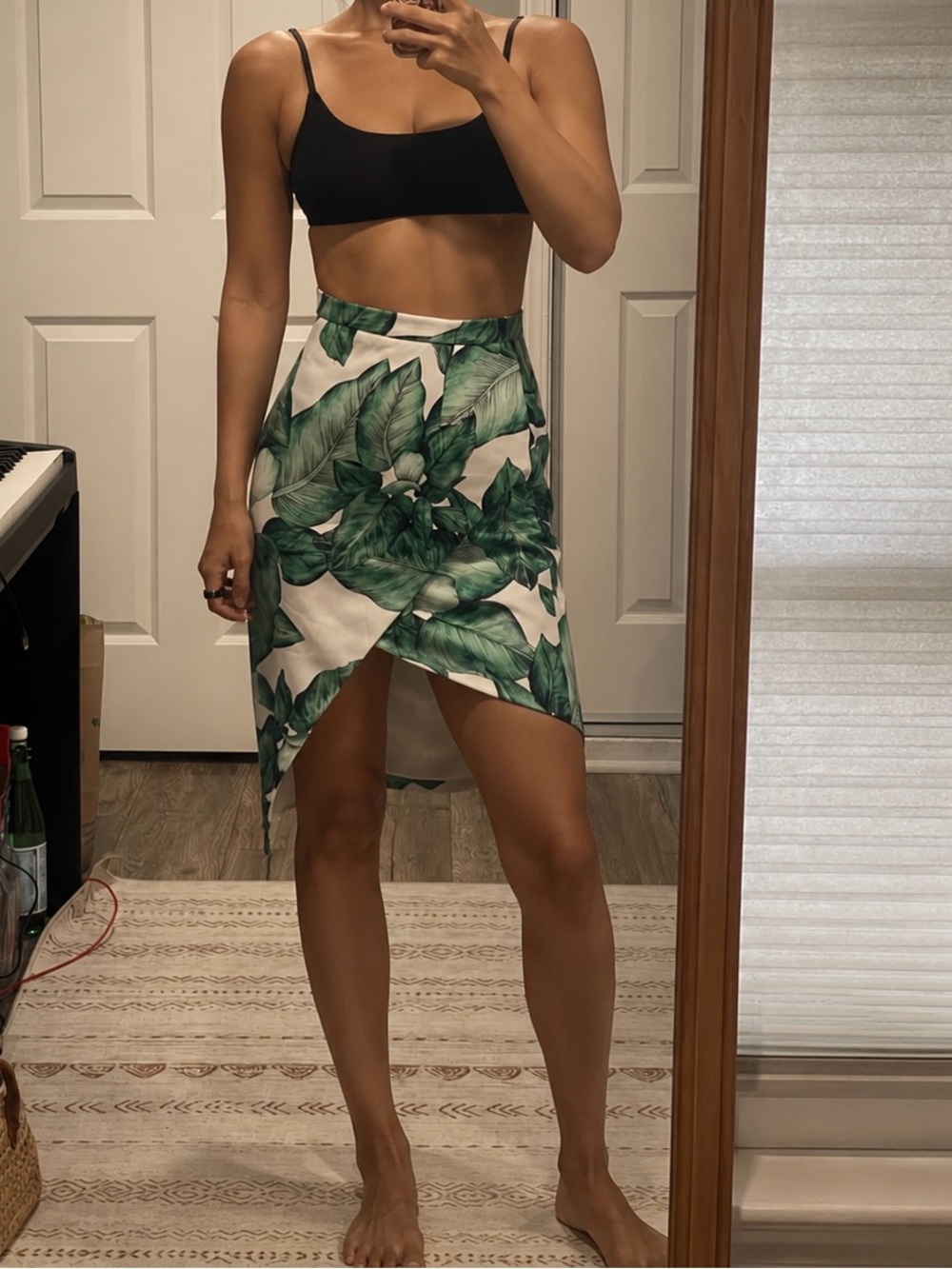 C/MEO Collective Asymmetrical Skirt with Green Leaf Print